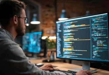 This is a man, a staff member at AdSharkDigital, who is analyzing data on a laptop. AdSharkDigital is one of the best social media marketing agencies in Delhi